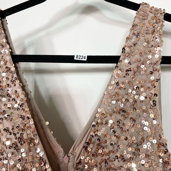 Mac Duggal Wrap Gown Womens 16 Copper V-Neck Thigh High Slit Sequin Beaded Waist - Picture 12 of 12